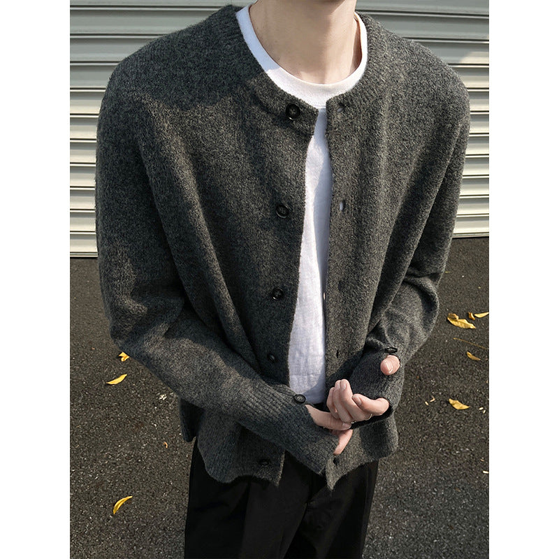 Creamy-white Breasted Knitted Cardigan For Men