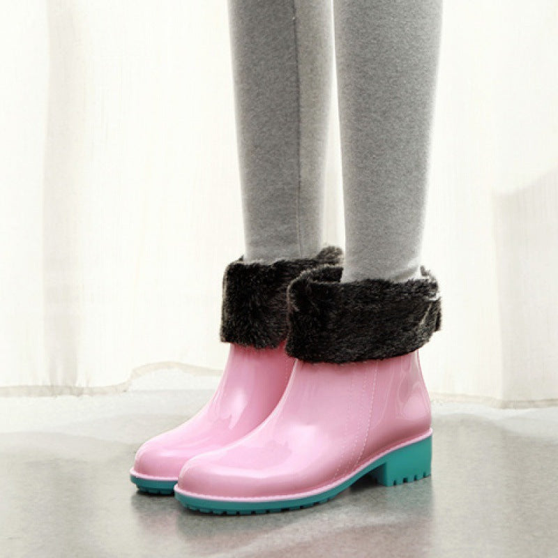 Short Tube Non-slip Adult Waterproof Shoes Women Fashion Plus Velvet