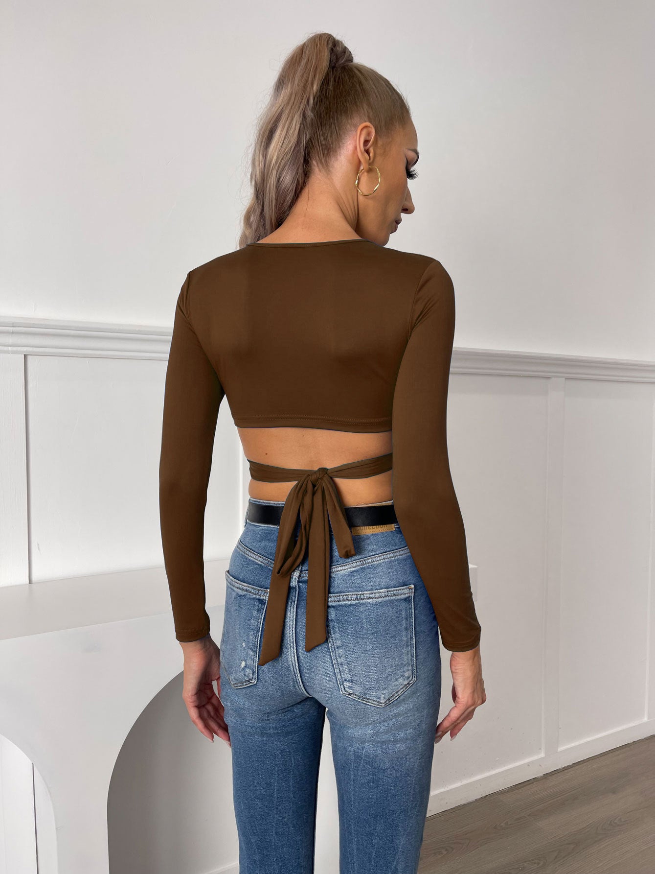 Metal Ring Multi-wear Method Bandage Short Long-sleeved T-shirt Women