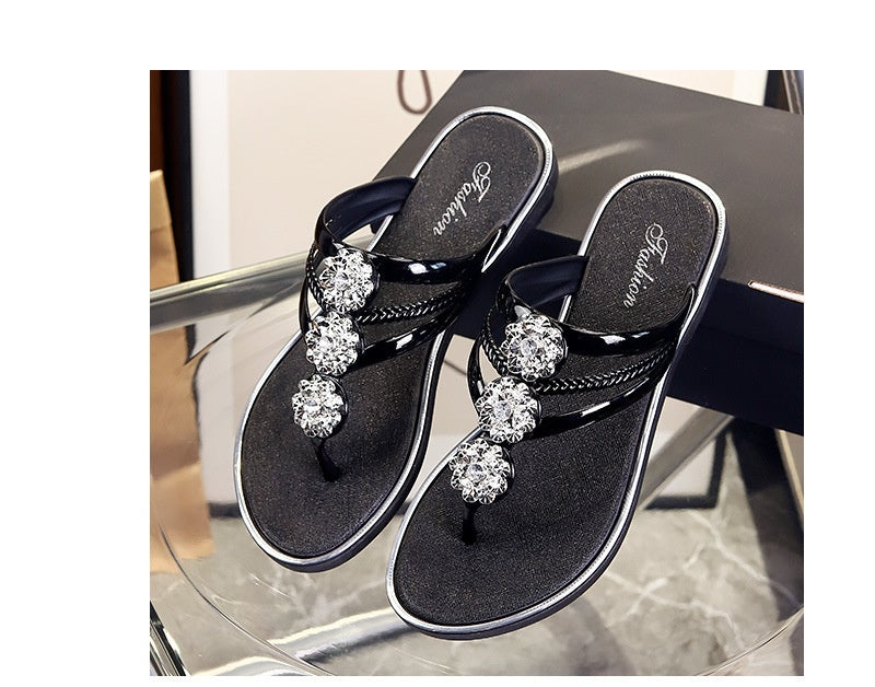 Diamantbesatte letvægts strand-flip-flops til kvinder, afslappede udendørs