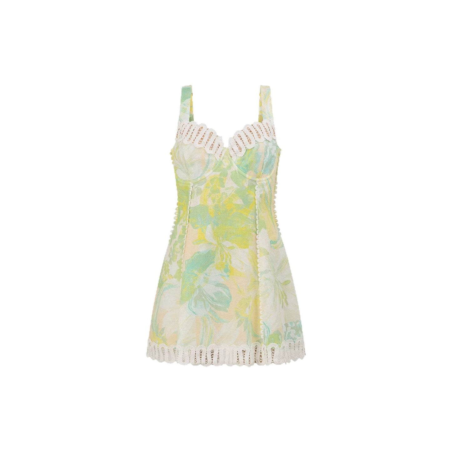 Casual Floral Slip Dress With V-Neck Slim Fit Made Of Linen