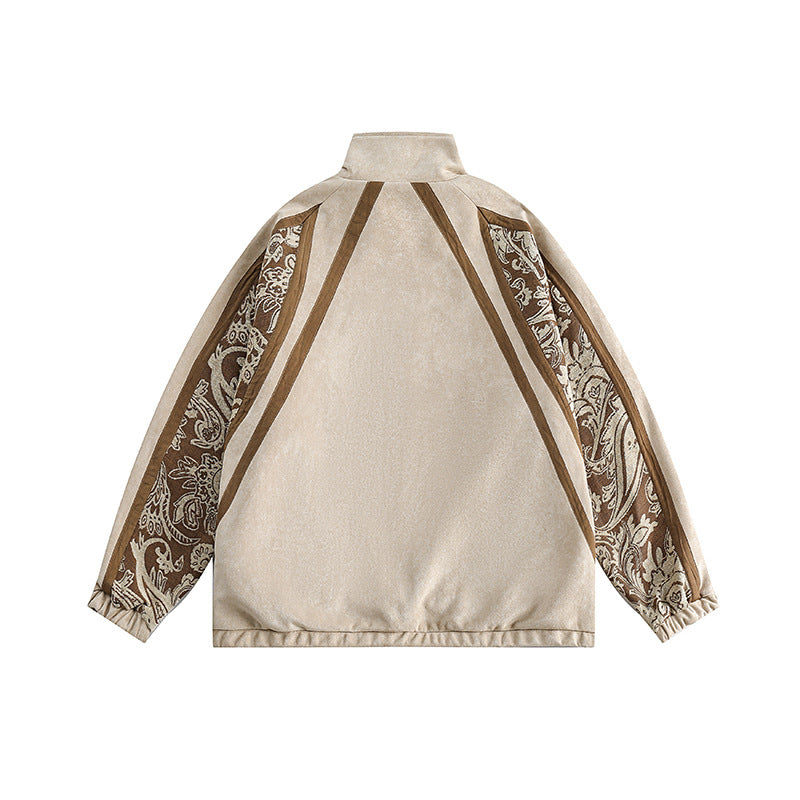 Stitching Suede Coat Men's Stand Collar