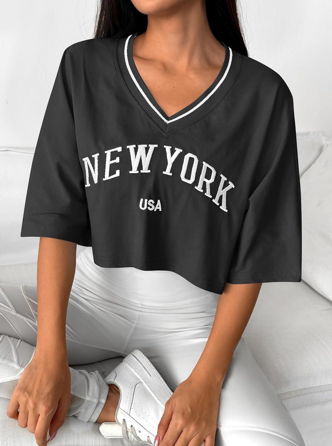 Letter-printed Cropped Base-layer Top For Women