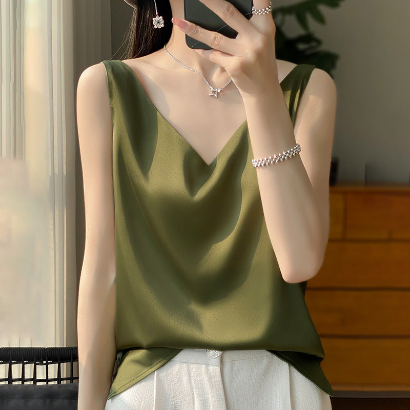 Sling Vest Inner Match Satin Silky Base Loose Sleeveless Top