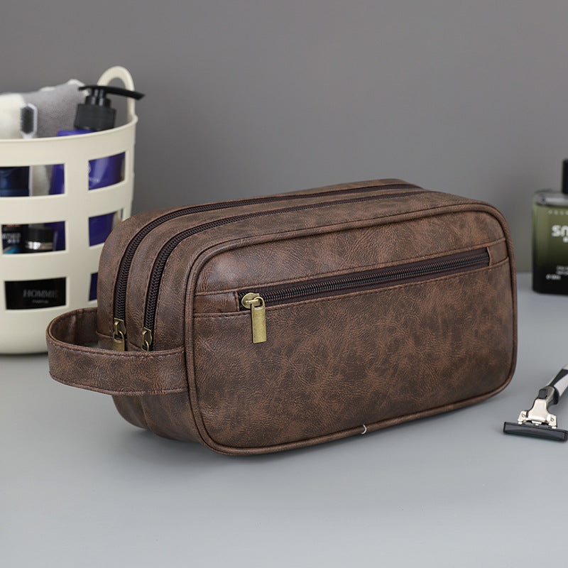Cosmetic Bag Travel Portable Double Layer Men's PU Leather