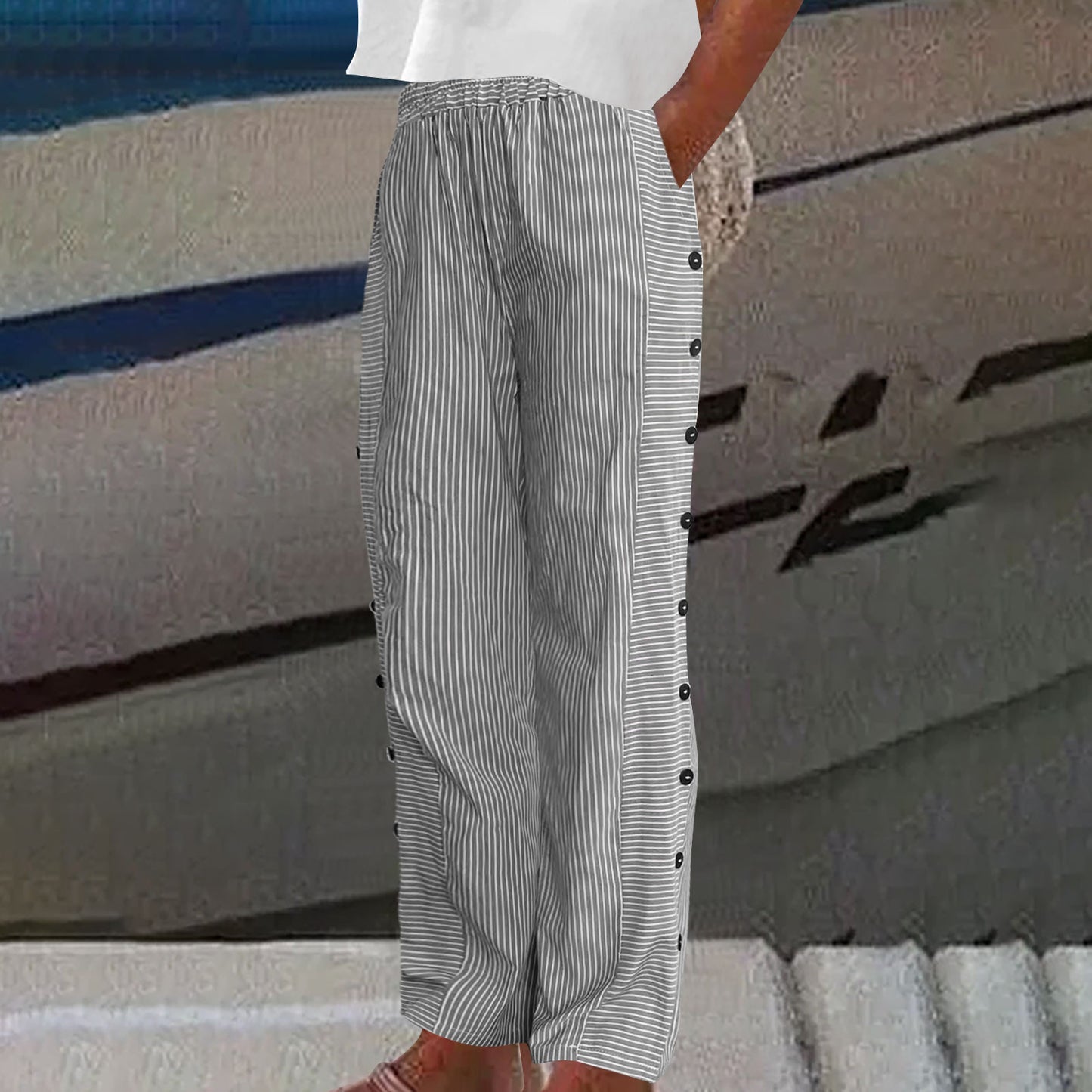 Women's Striped Casual Trousers Lightweight  Blend Stretch Pants