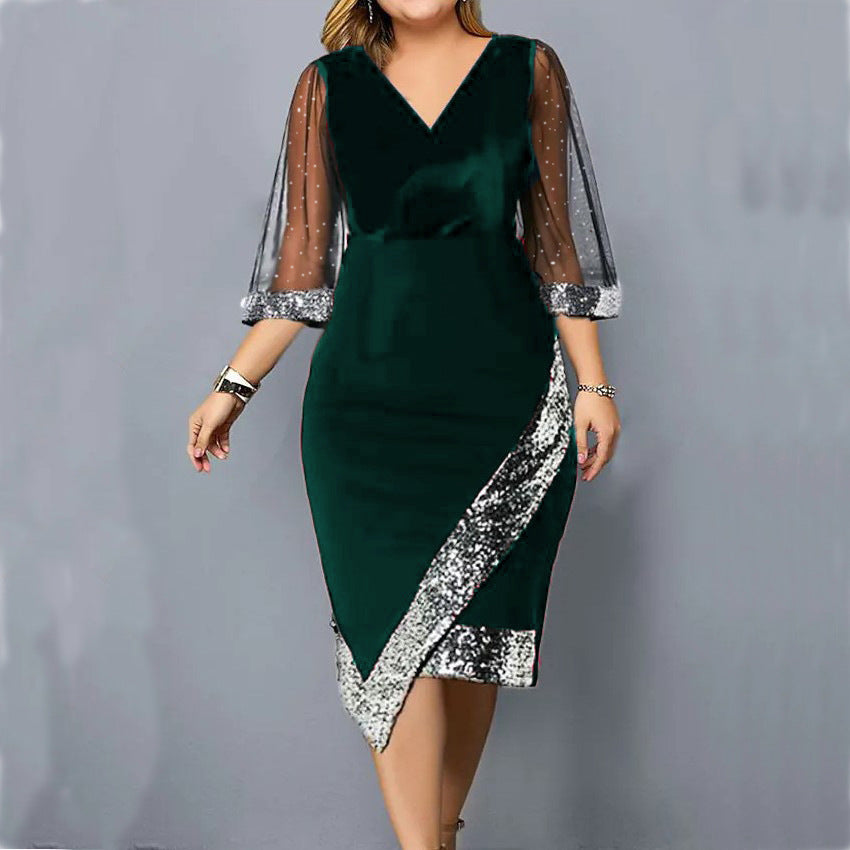 Irregular Sequin Perspective Mesh Women's Dress