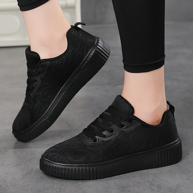 White Shoes Jacquard Hollow-out Platform Board Shoes Summer Versatile Sports Leisure Plus Size