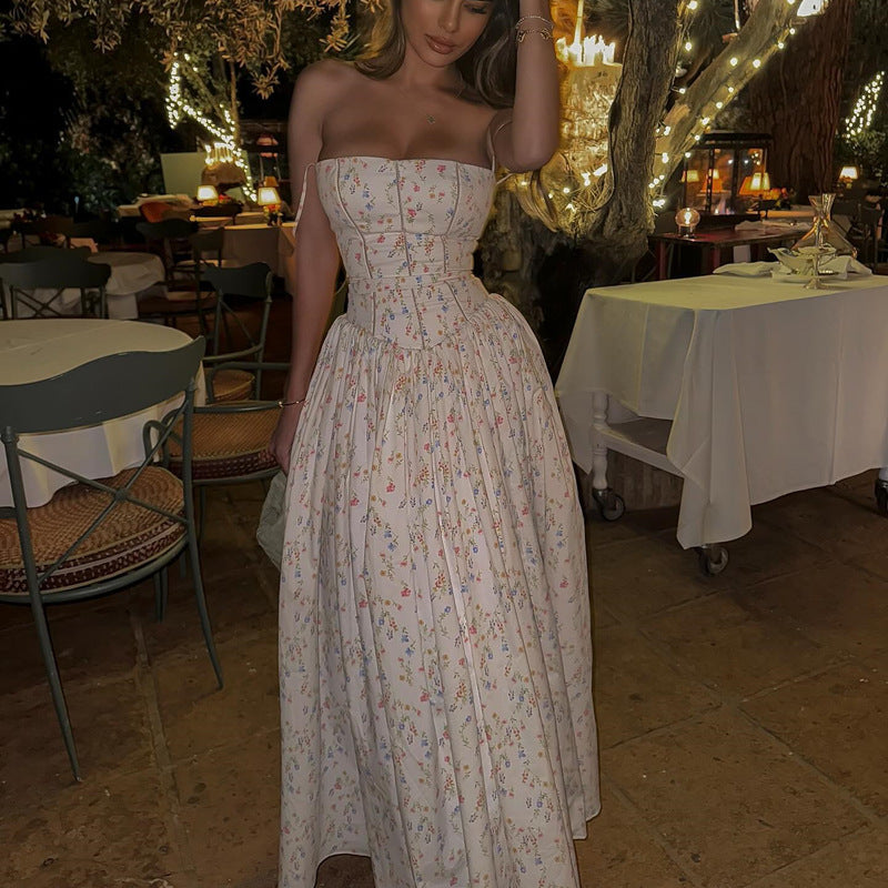 Womens Slimming Floral Slip Dress With A Cinched Waist