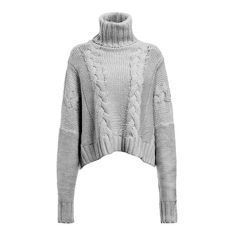 Winter New European And American AliExpress Amazon Sweater Cable-knit Turtleneck Short Sweater