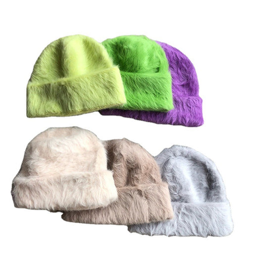 Plush Gentle Rabbit Fur Knitted Pile Heap Cap