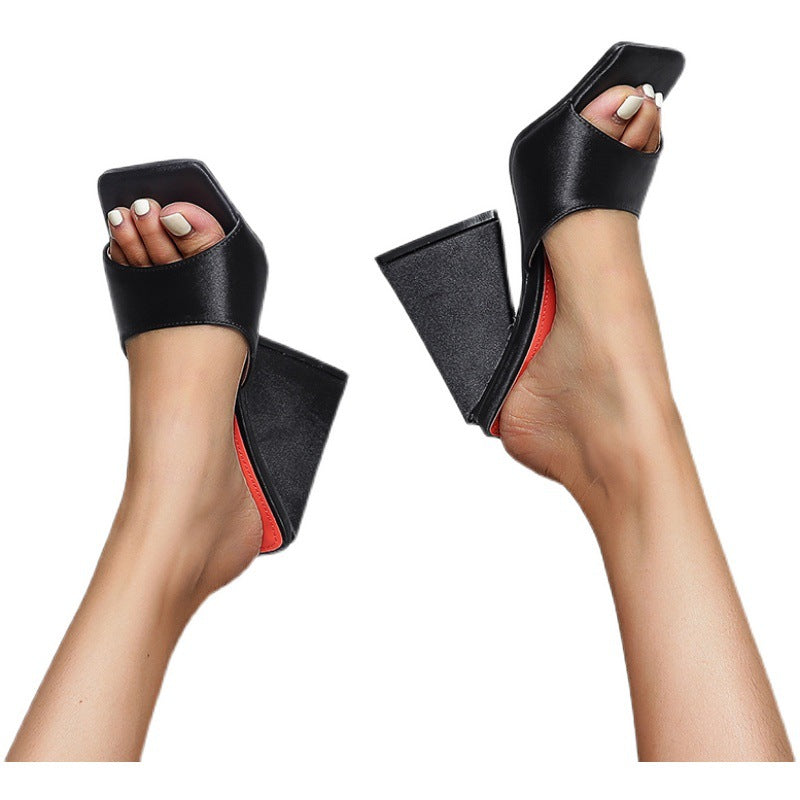Patent Leather Triangle Heel High Sandals