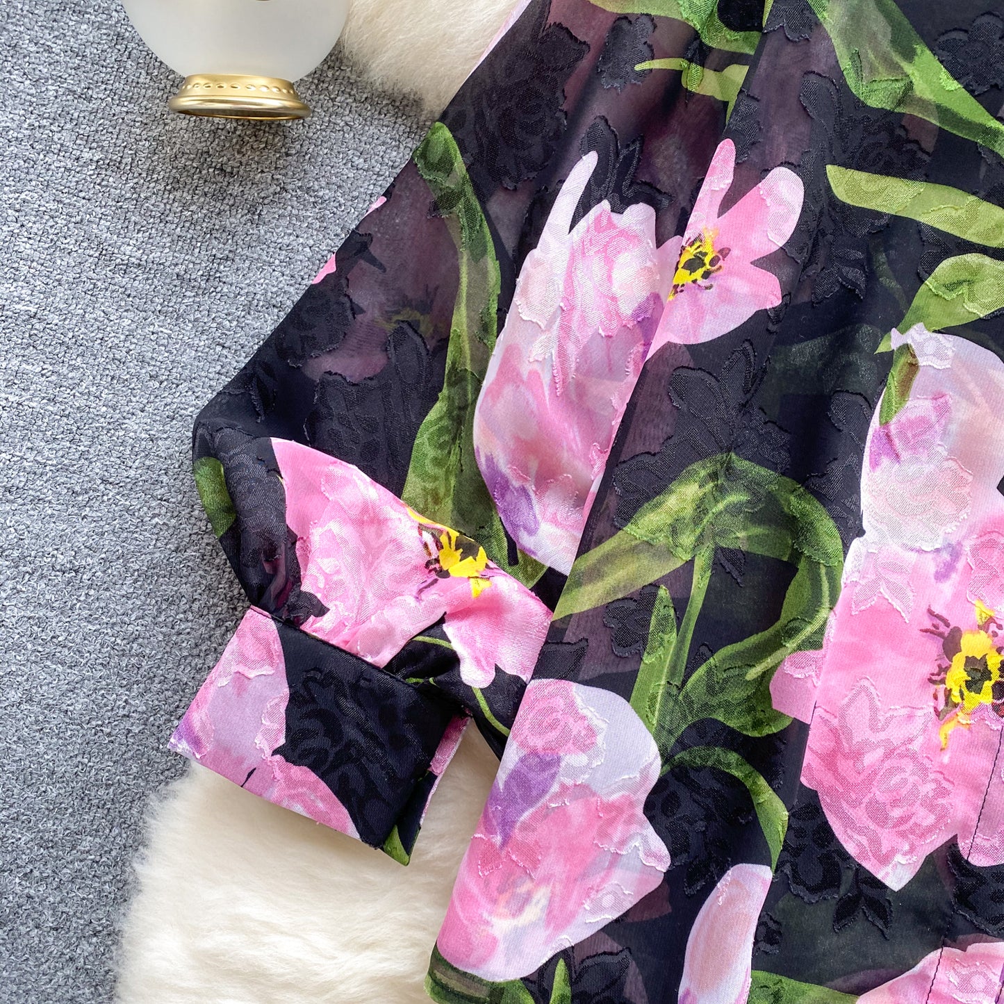 French Retro Tulle Floral Shirt For Women Summer