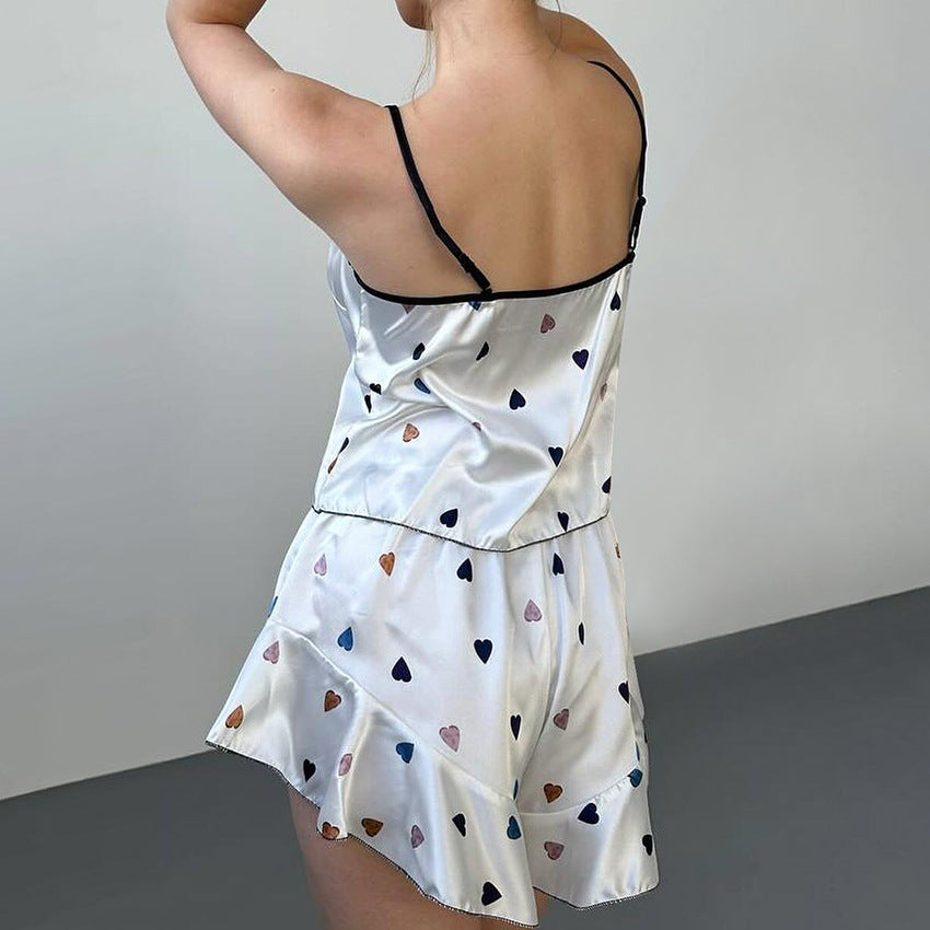 Summer Colorful Heart-Print Camisole And Shorts