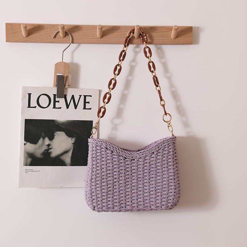 Crescent Single Shoulder Solid Straw Woven Bag