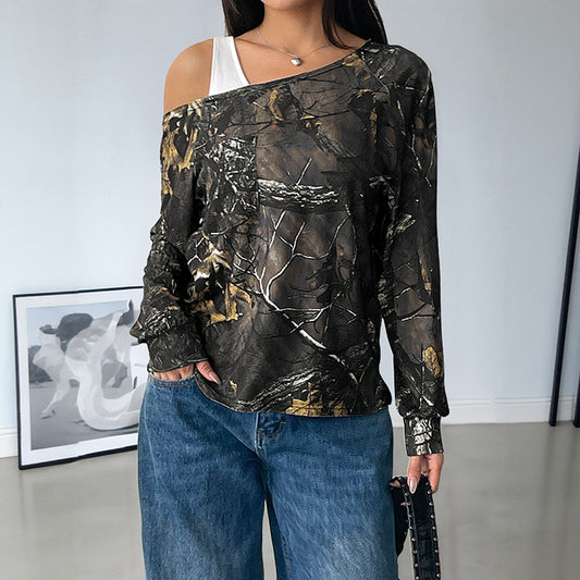 Dame T-shirt med snyde-to-delt skulder