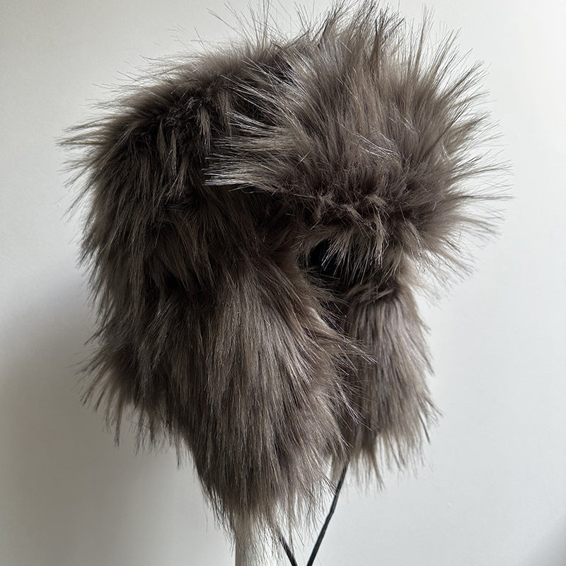 Outdoor Warm Thickened Earflap Hat With Integrated Fur And Fleece