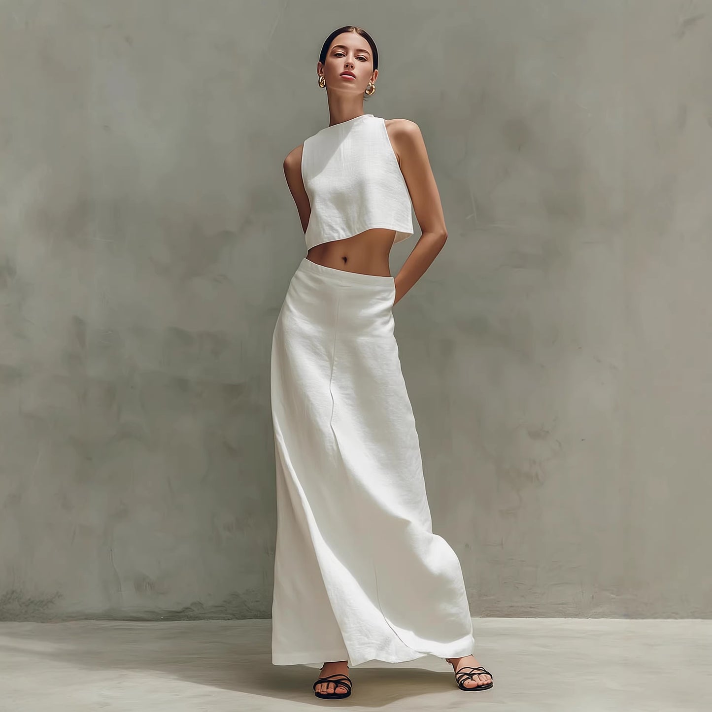 Summer Stylish Slimming Sleeveless Maxi Dress Elegant Two-Piece Set