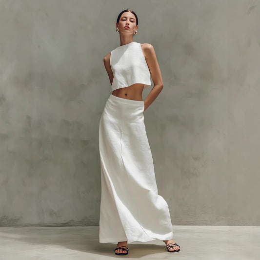 Summer Stylish Slimming Sleeveless Maxi Dress Elegant Two-Piece Set