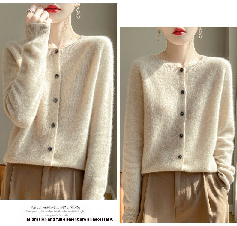 Round Neck Sweater Women's Simple All-match Cashmere Knitted Cardigan