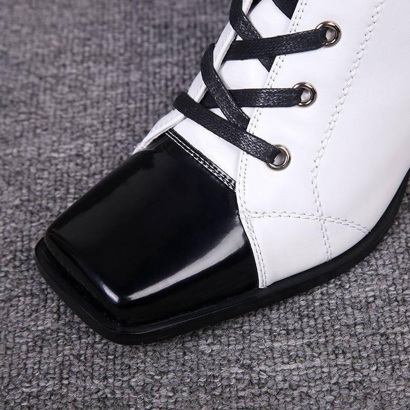 Women's New Square Toe Thick High-heeled British Style Martin Boots