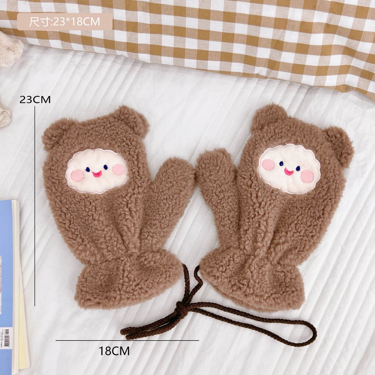 Plush Gloves Fleece-lined Thick Windproof Warm Plush Full Finger Halter