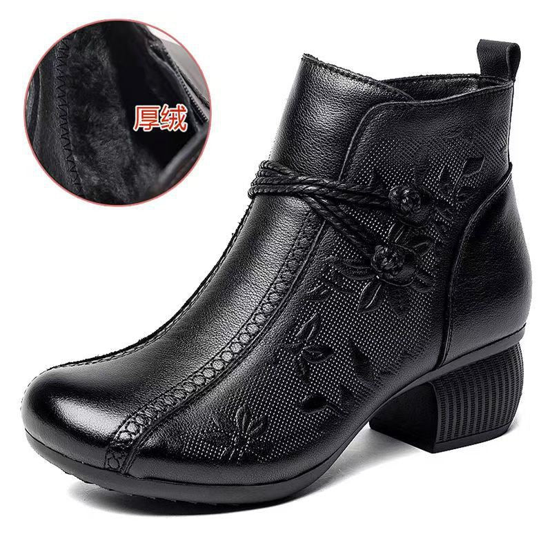 Retro Women's Soft Sole Soft Leather Cotton Shoes