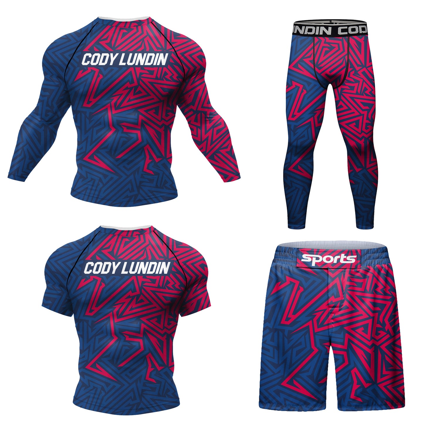 Men's Digital Printing Fitness Quick-drying Stretch Clothes Casual Four-piece Suit