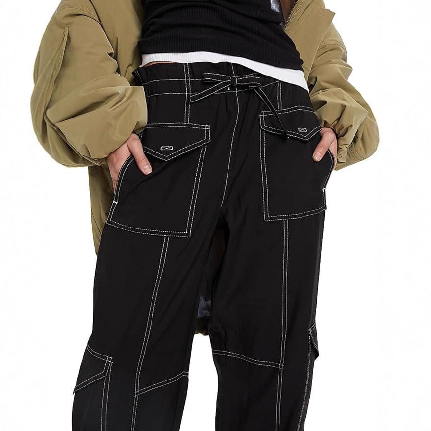 High-waisted Patchwork Loose-fit Cargo Pants With Multiple Pockets