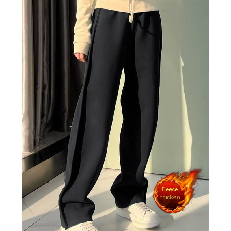Fleece-lined Thick Track Pants Women's Wide-leg Pants