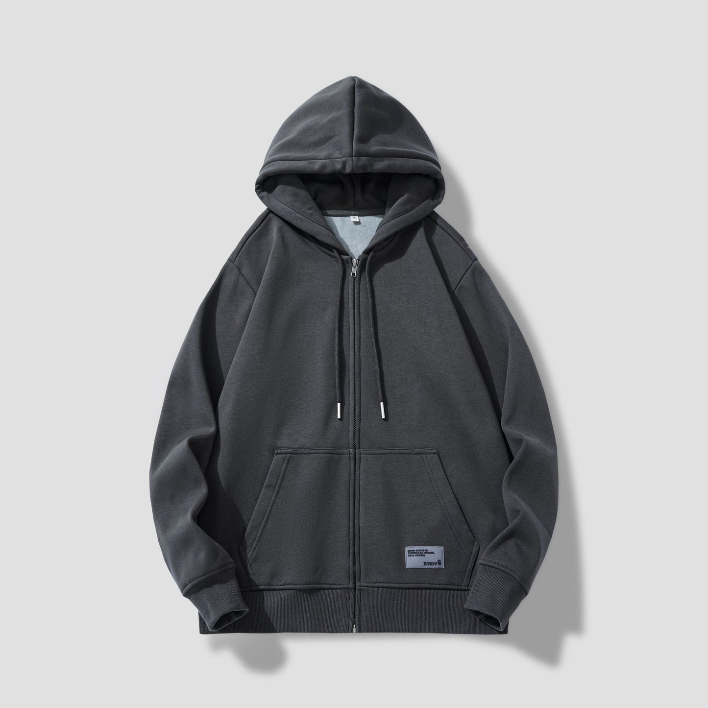 Efterårs- og vinterfleece lynlås sweater hættetrøje løs sports-casual cardigan til mænd