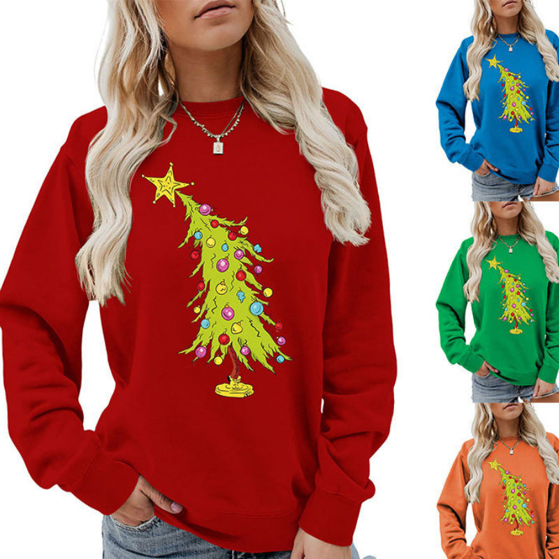 Femtakket stjerne grønne juletræ moderigtig sweater til kvinder