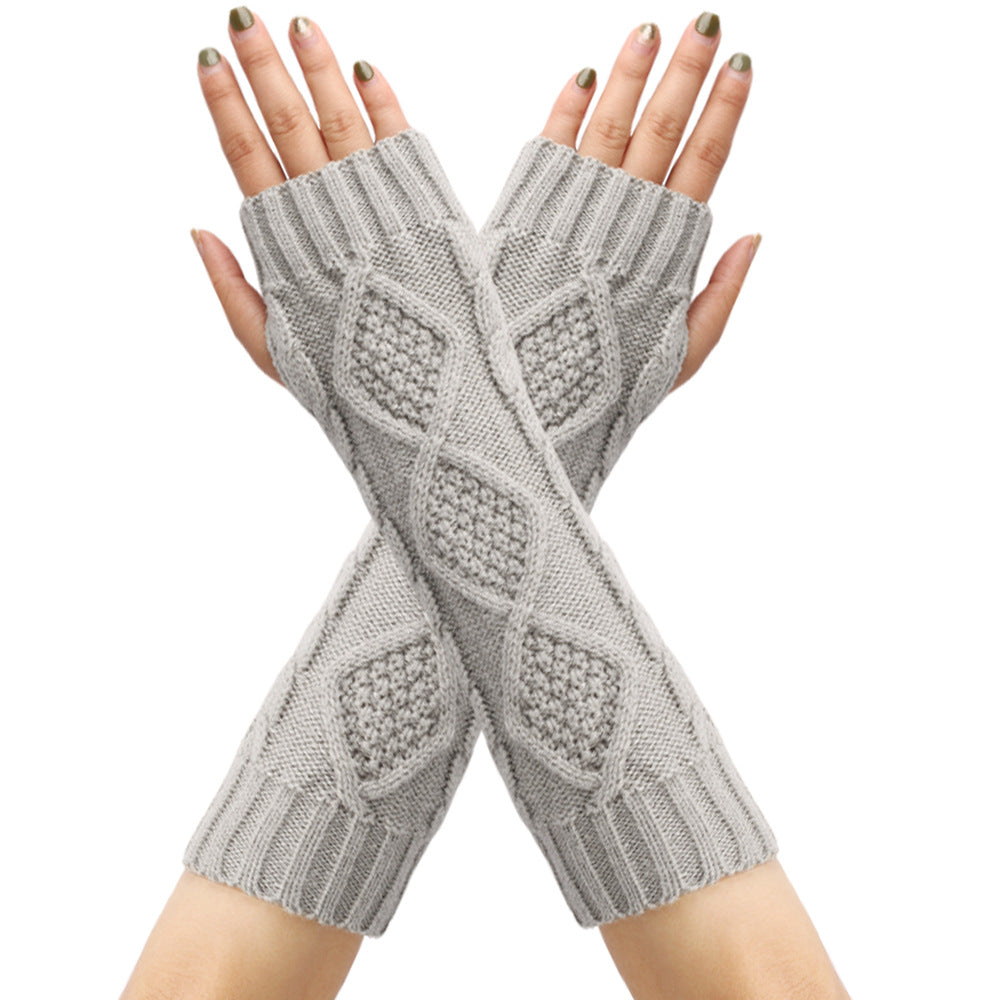 Diamond Knit Half Finger Bracers Extended Fingerless Arm Cover