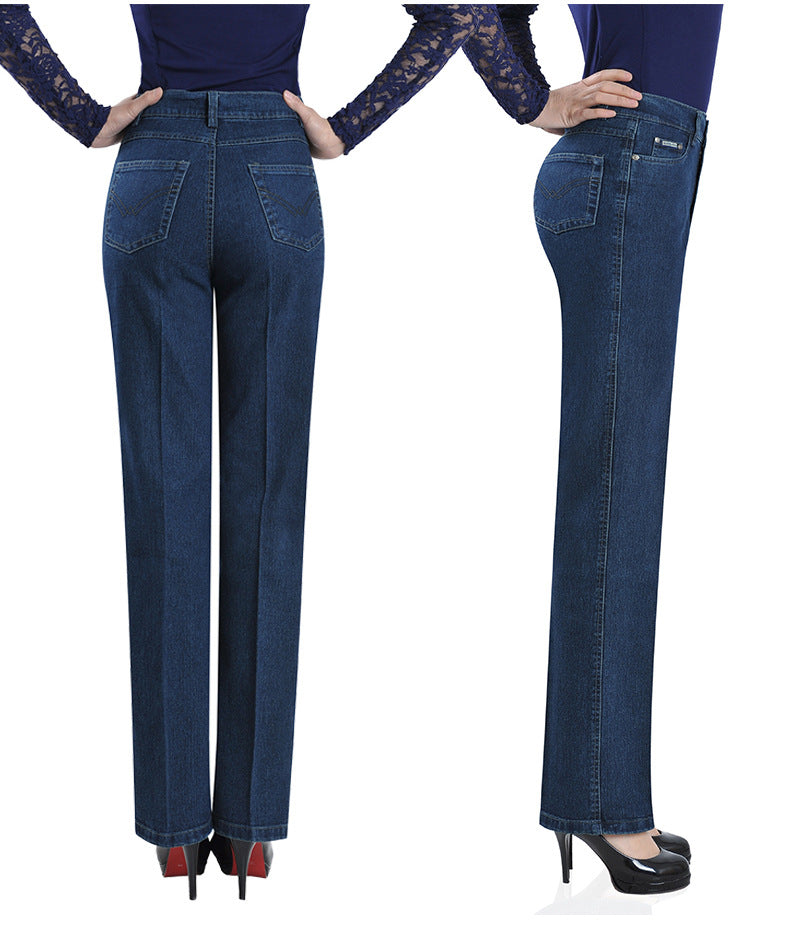 Fall Winter Women's Trousers Stretch Straight Leg Slim High Waisted Jeans