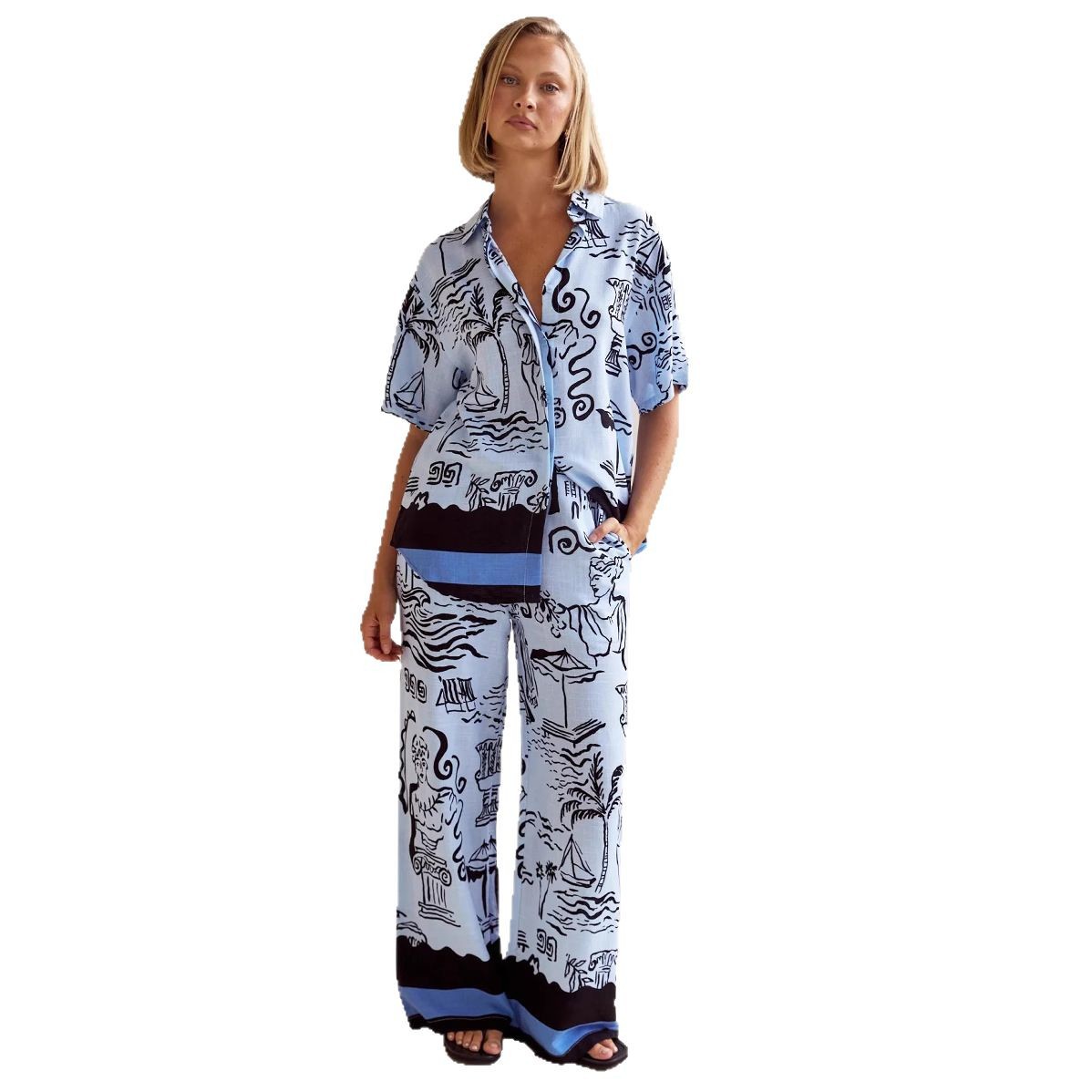 Womens Stylish Casual Printed Top And Pants Set