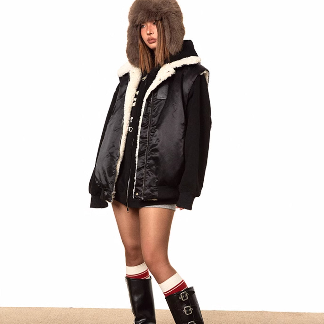 Retro Double-sided Wear Lamb Wool Vest Coat Cotton-padded Jacket