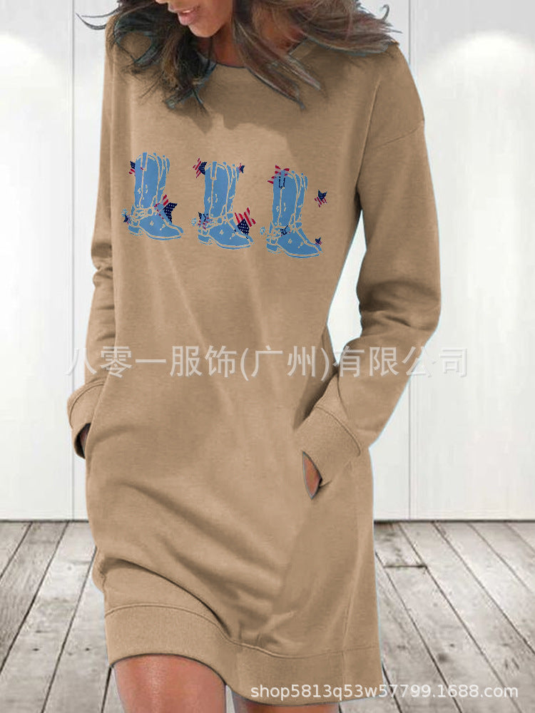 Women's Printed Round Neck Long-sleeved Sweater