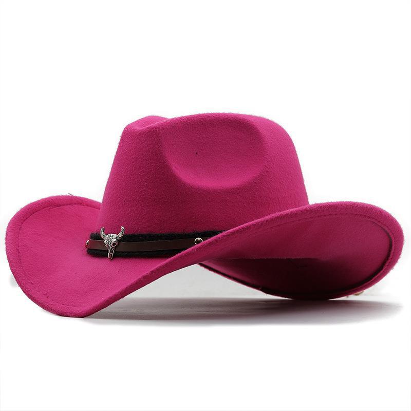 Metal Tyrehoved Label Western Denim Top Uld Fedora Hat