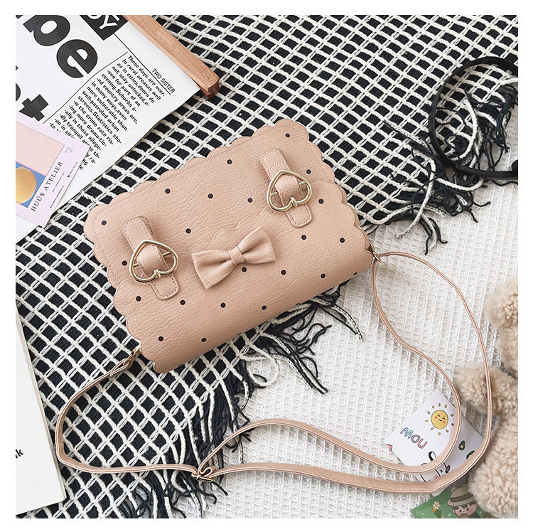 Japanese Anime Peripheral Vintage Style Cute Funny Embroidered Biscuit Bag Bow Soft Girl Student Pu Messenger Bag