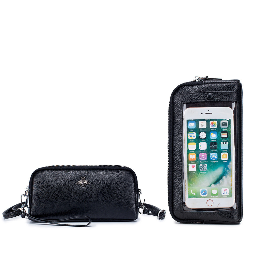 Genuine Leather Fashion Shoulder Double-layer Multifunctional Zipper Bag