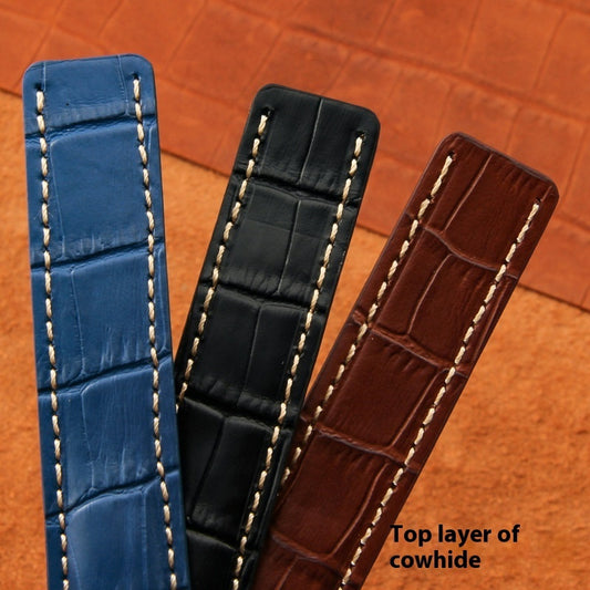 Black Brown Blue Bamboo Grain Cowhide Watch Strap 22mm 24mm