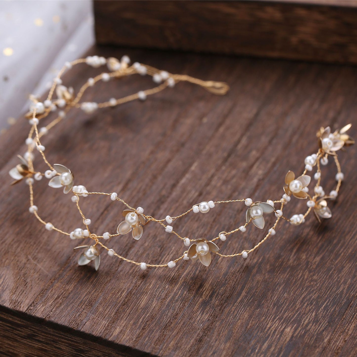 Korean Handmade Flower Beading Bridal Headdress Hair Band Elegant