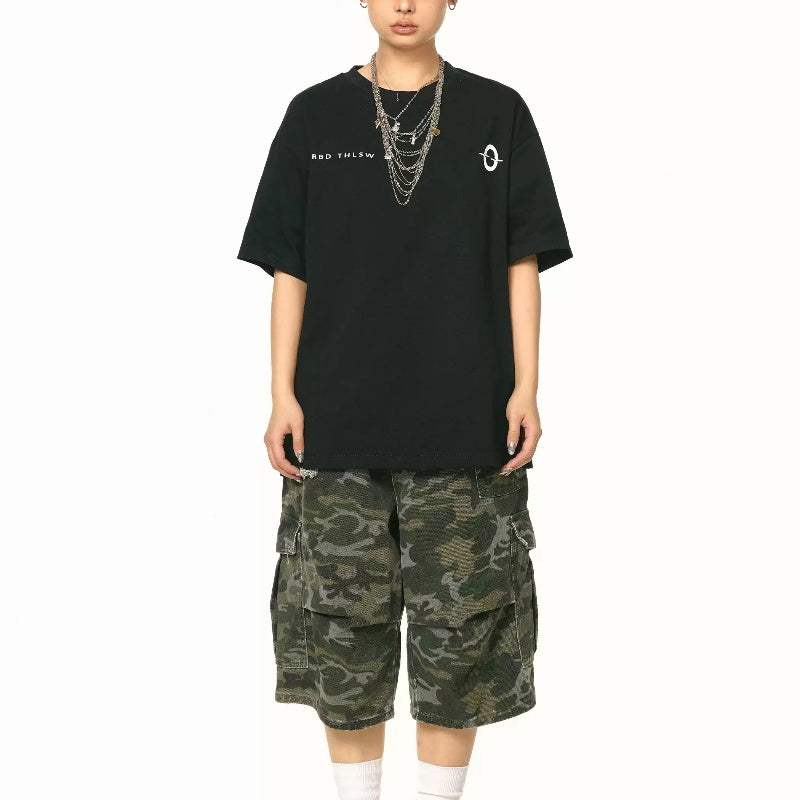 All-match Casual Short-sleeved T-shirt Basic Style Black And White