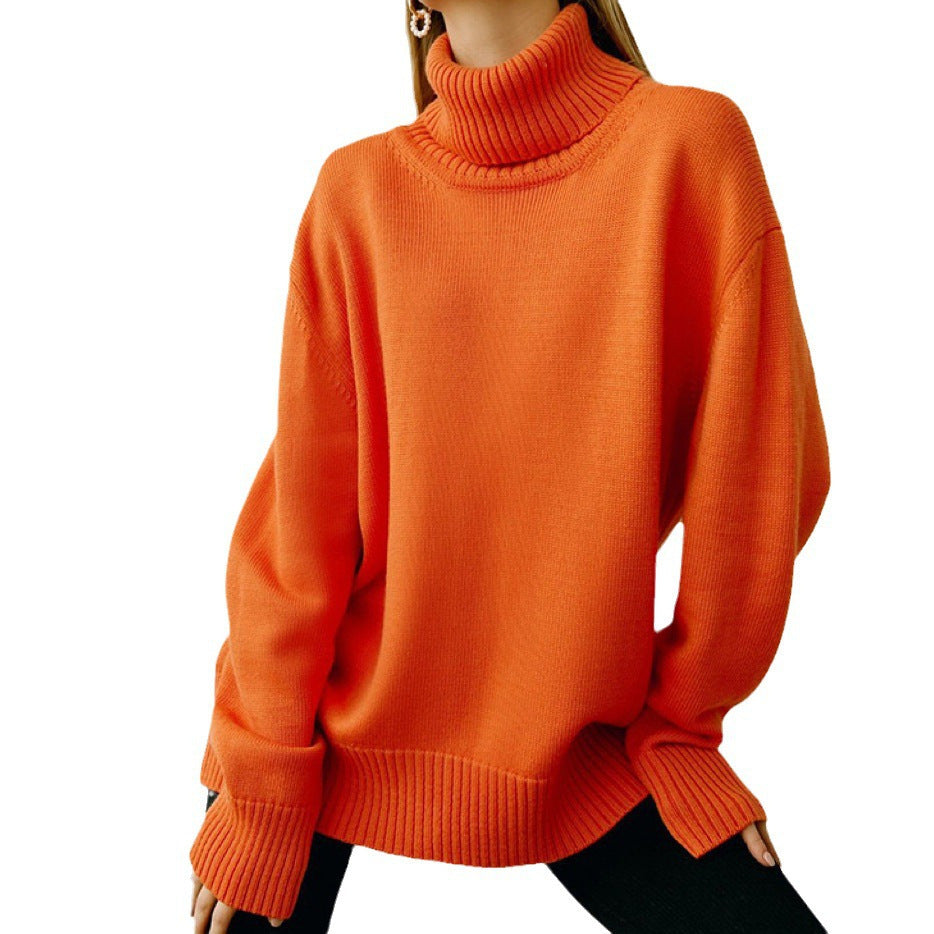 Solid-color Turtleneck Sweater For Women European And American Style