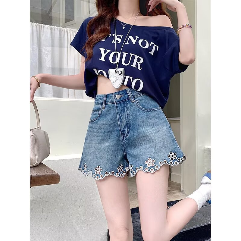 Retro Embroidered Denim Shorts For Summer Womens
