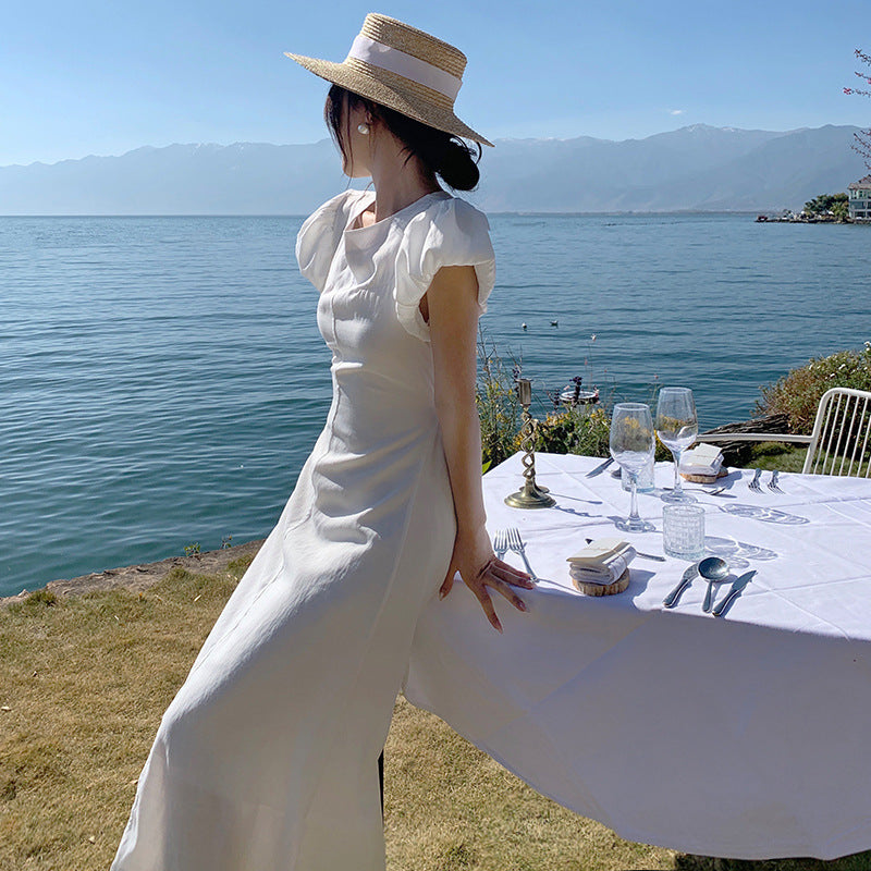 Sommerstil fransk kjole med bobleærmer til piger