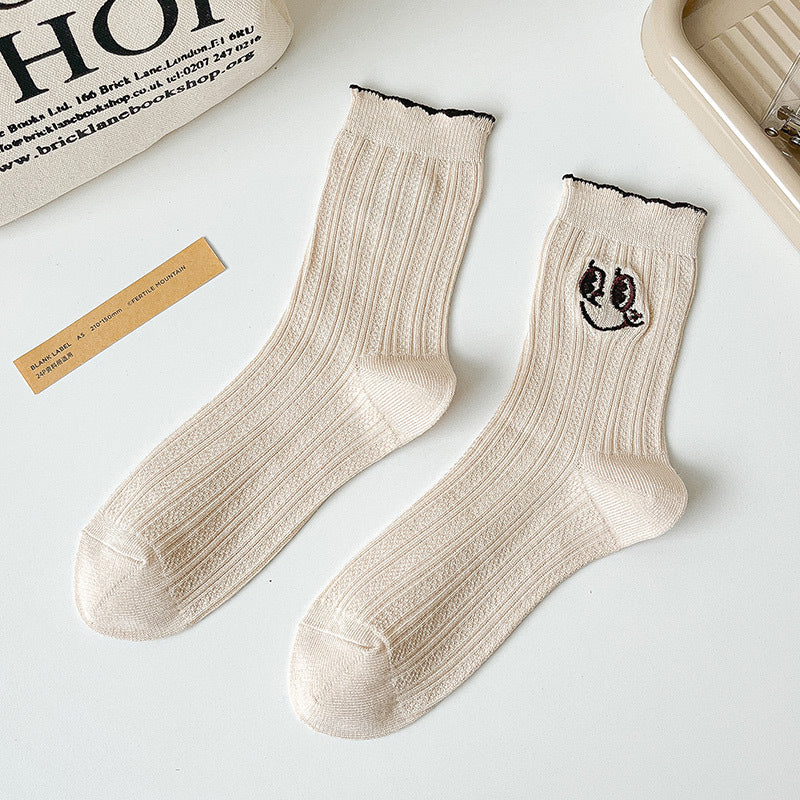 Ins Style Embroidered  Face College Style Hose