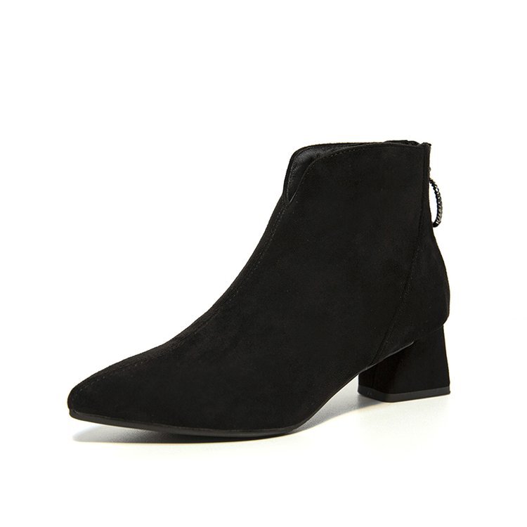 Women's Chunky-heeled Pointed-toe Short Martin Boots