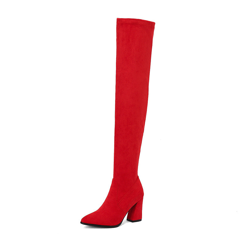 Stylish Suede Womens High Heels With A Pointed Toe And Denim Strap Buckle