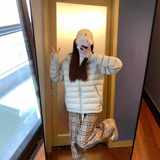 Lightweight Fine Plaid Horizontal Pattern Sports Leisure Hooded Cotton Jacket